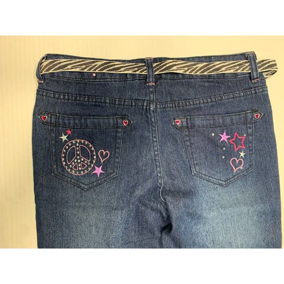 Canyon River Blues Girls 16 Dark Denim Jeans Heart Star Peace Sign embellished Z - Picture 3 of 7